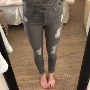 Grey Distressed Ankle Skinny Jeans